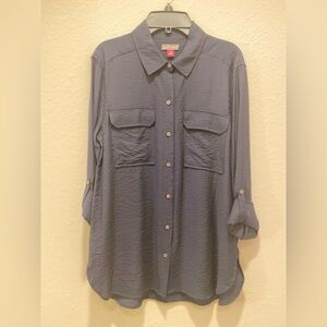 Vince Camuto Tunic style shirt dark navy blue button up XS